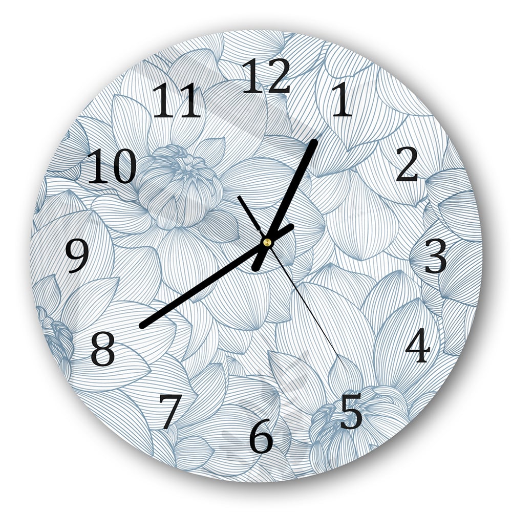 Wanduhr Rund - Gezeichnete Dahlienblüten