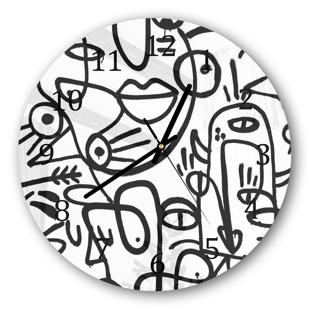 Wanduhr Rund - Schwarz-Weiß-Graffiti-Muster