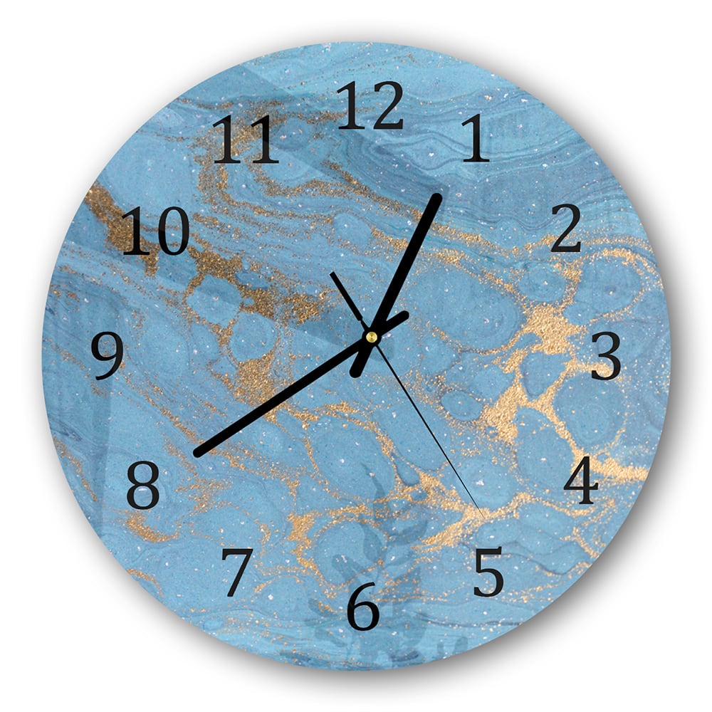 Wanduhr Rund - Gold und blauer Marmor