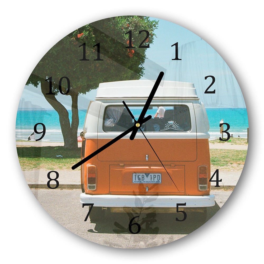 Wanduhr Rund - Wohnmobil am Strand