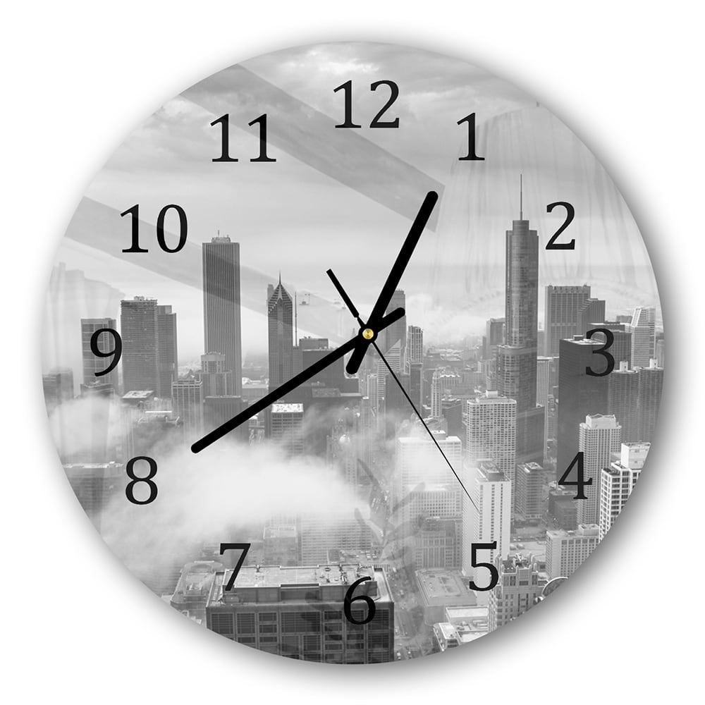 Wanduhr Rund - Chicago Skyline im Nebel