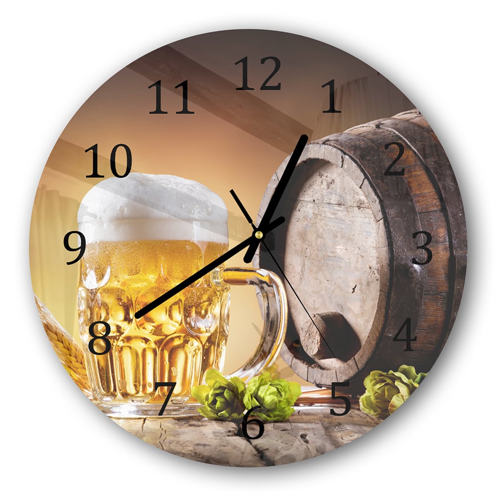 Wanduhr Rund - Bier im Fass