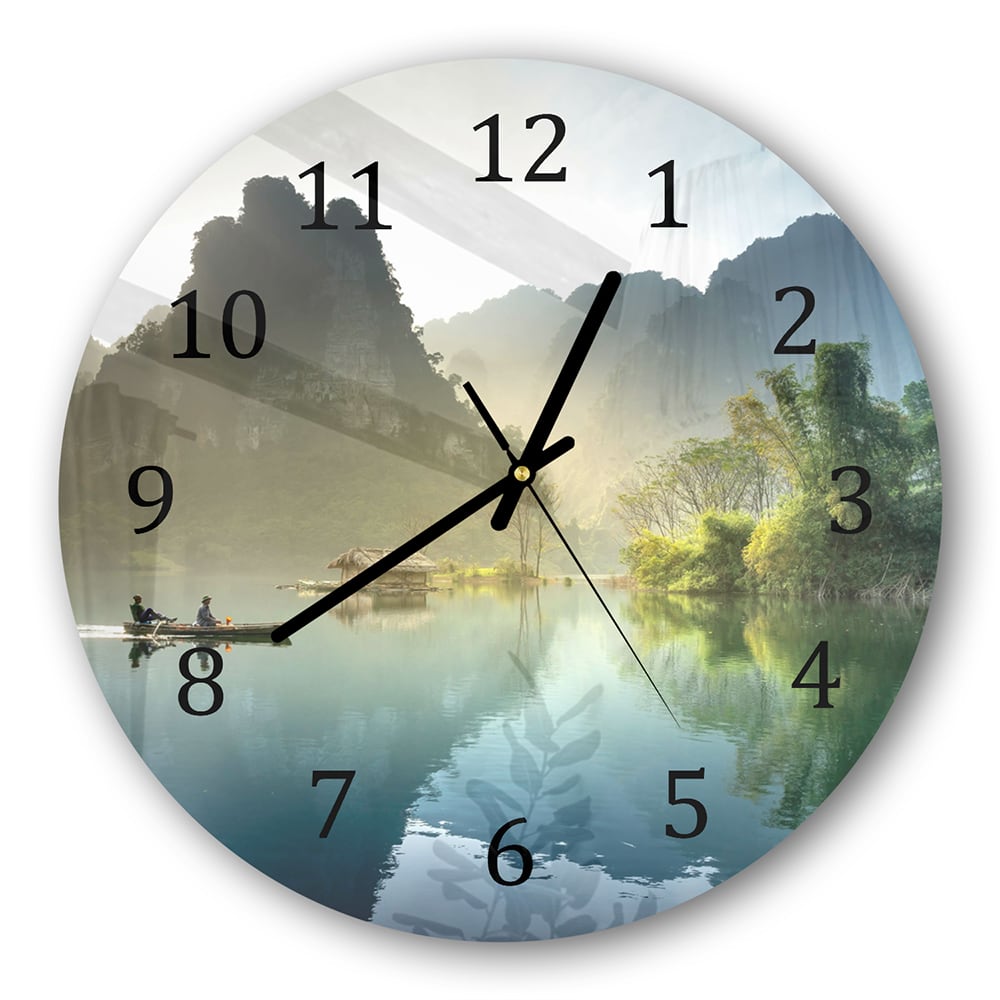 Wanduhr Rund - Nebelige Berge