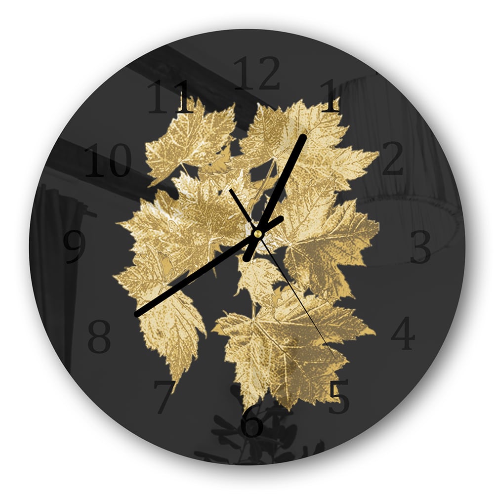 Wanduhr Rund - Goldene Blätterstruktur