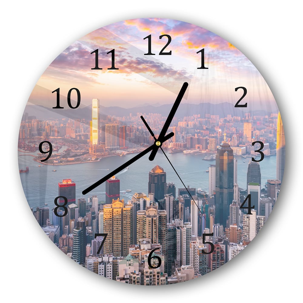 Wanduhr Rund - Hongkong Skyline