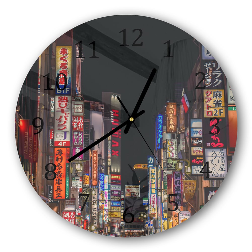 Wanduhr Rund - Kabukicho Shinjuku Neonlichter
