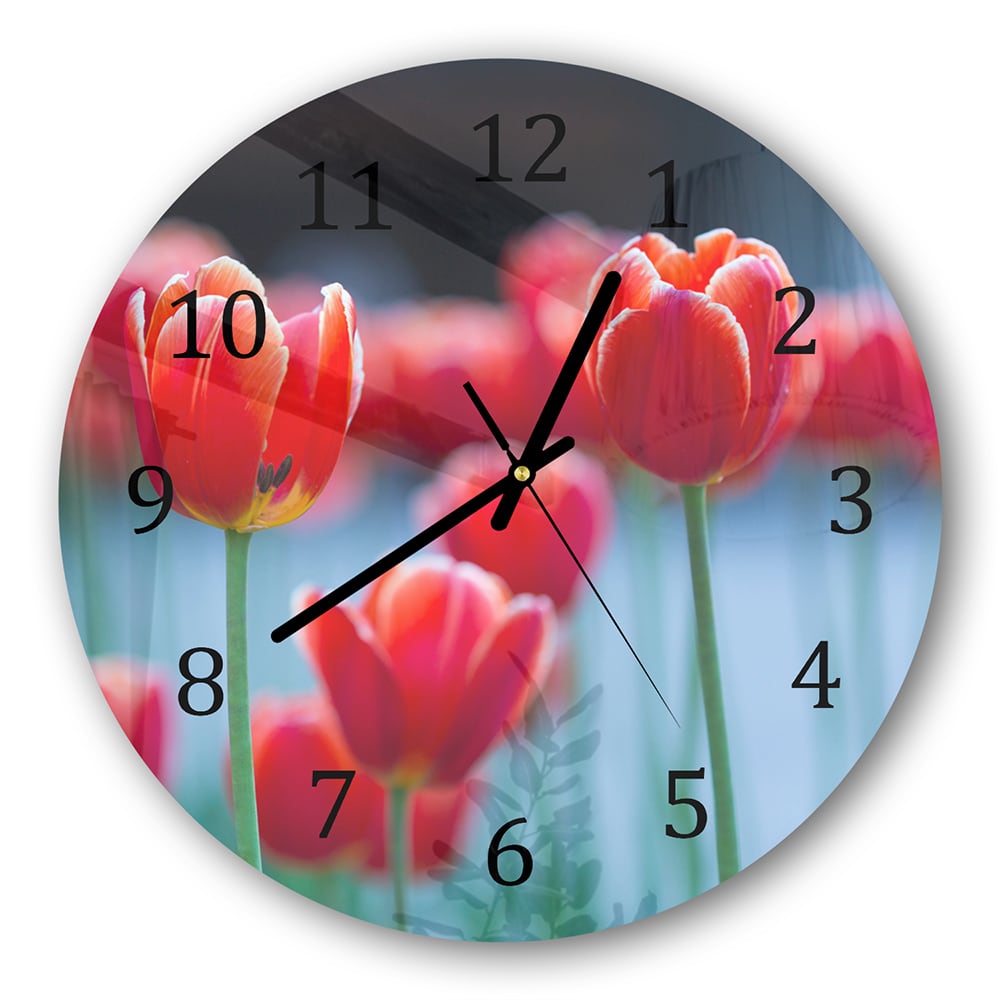 Wanduhr Rund - Rote Tulpen