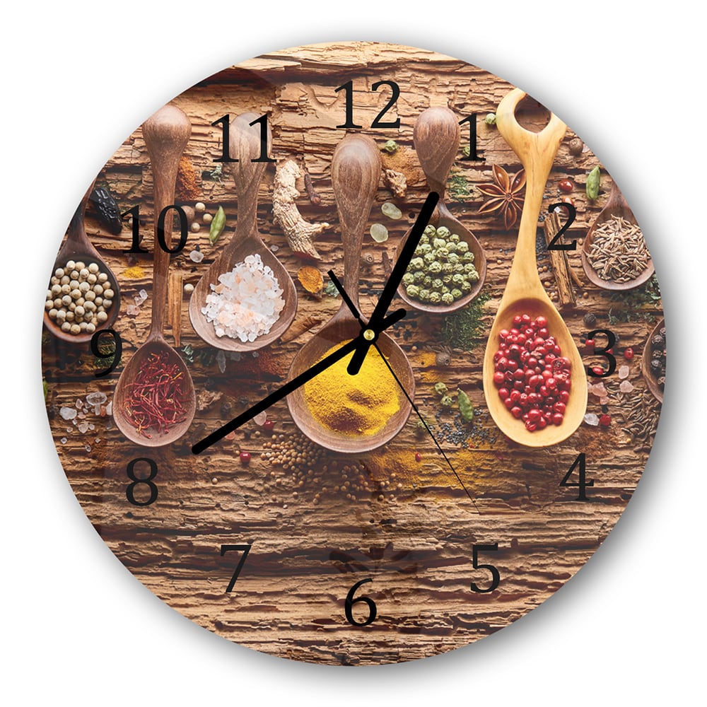 Wanduhr Rund - Kräuter & Gewürze auf Holz