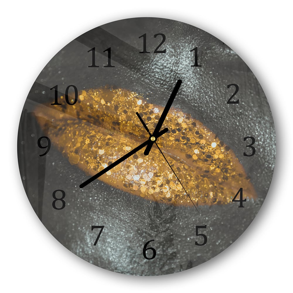 Wanduhr Rund - Goldene Glitzerlippen
