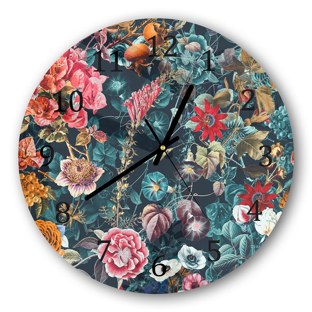 Wanduhr Rund - Blumenmuster