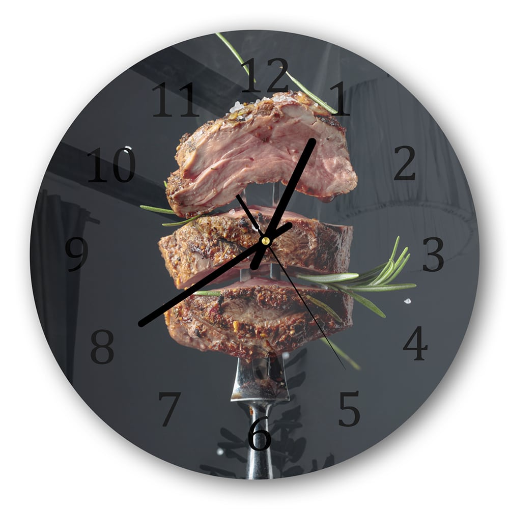 Wanduhr Rund - Steak auf Gabel