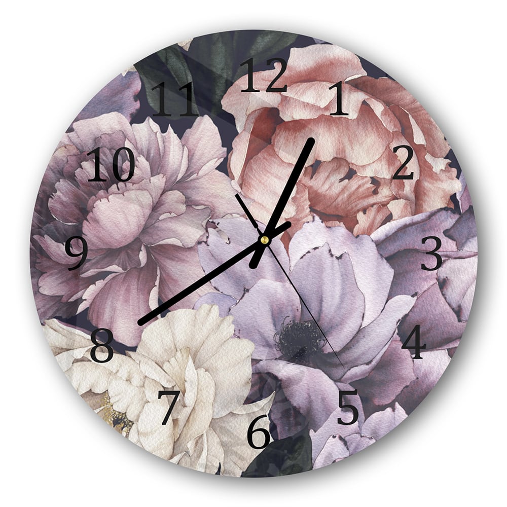 Wanduhr Rund - Blumenmuster aus Aquarell