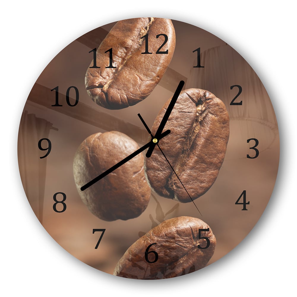 Wanduhr Rund - Kaffeebohnen Nahaufnahme