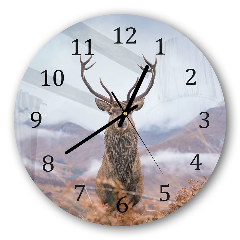 Wanduhr Rund - Hirsch in den Bergen