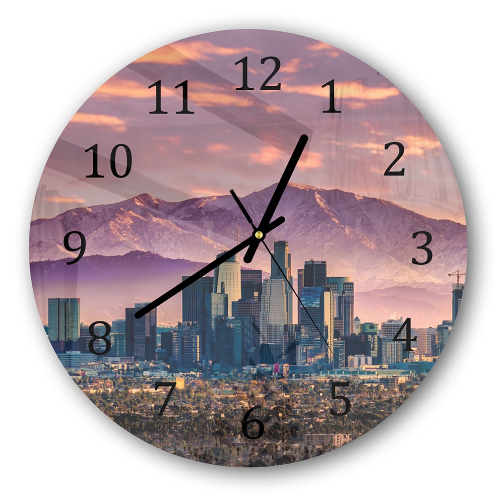 Wanduhr Rund - Los Angeles Skyline bei Sonnenuntergang