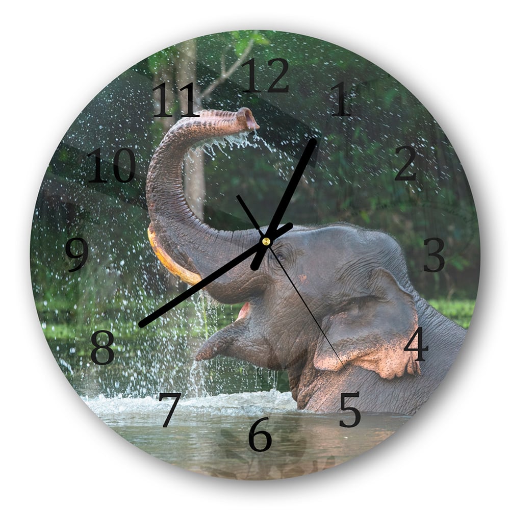 Wanduhr Rund - Badender Elefant