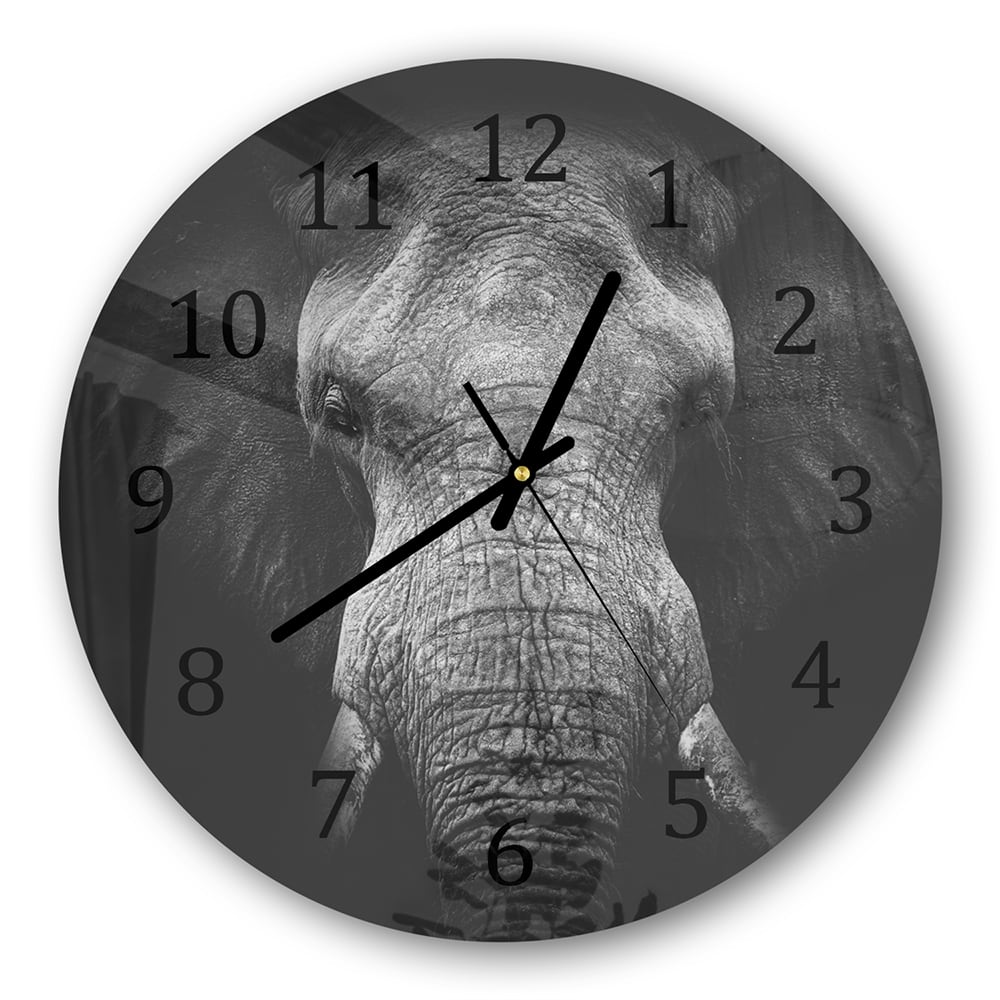 Wanduhr Rund - Schwarz/Weiß Elefant