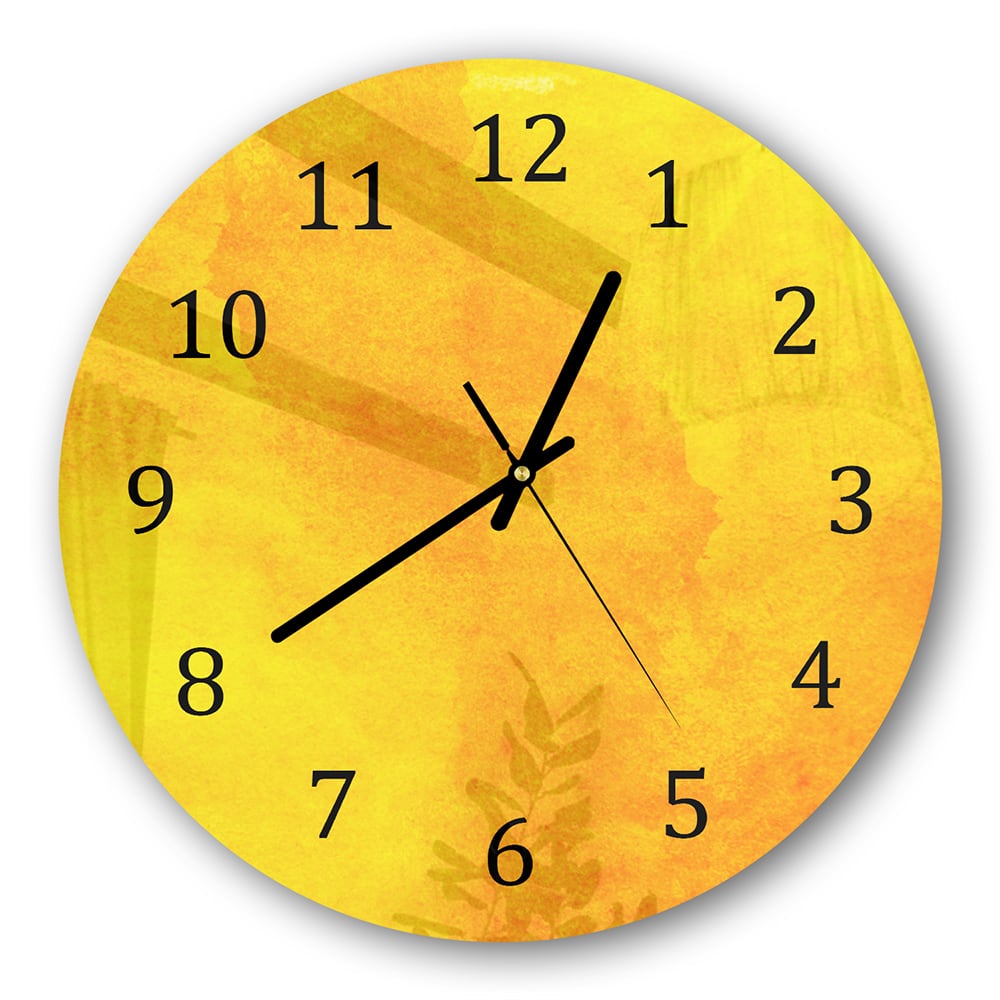Wanduhr Rund - Orange-gelbe Aquarellfarbe