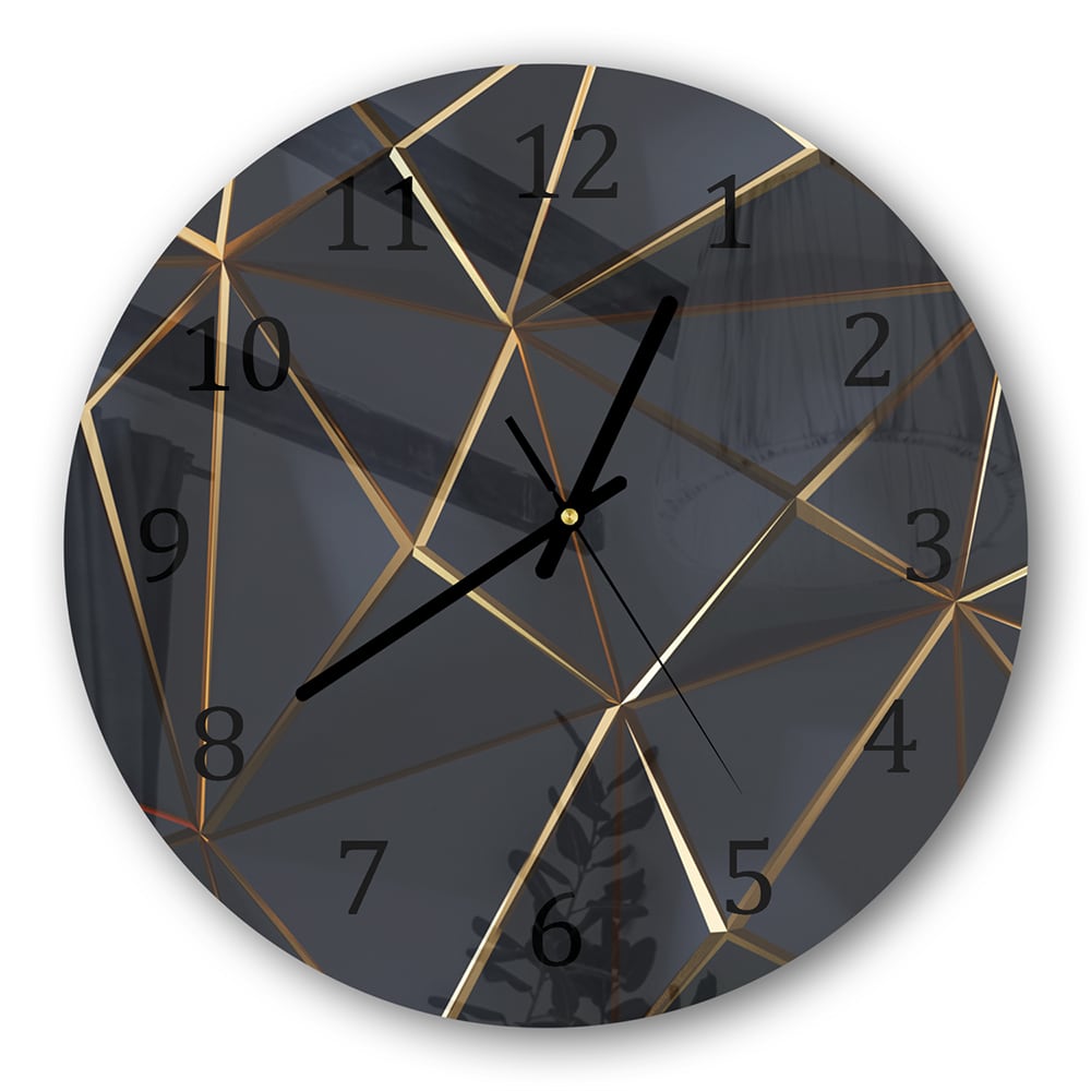 Wanduhr Rund - Schwarz-goldene geometrische Formen