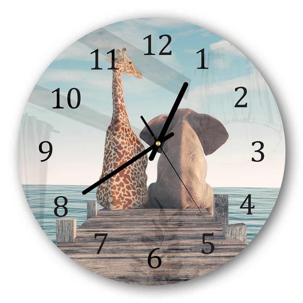 Wanduhr Rund - Giraffe und Elefant