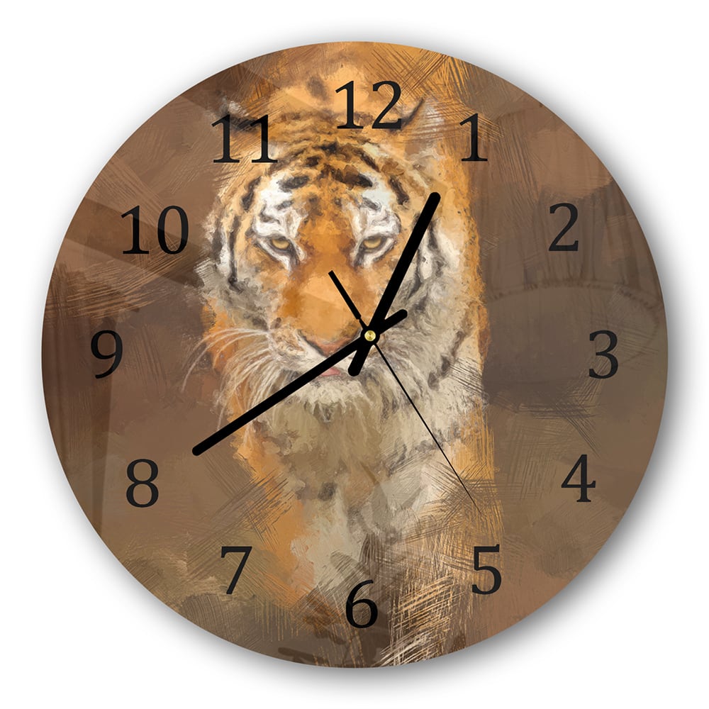 Wanduhr Rund - Acrylmalerei eines Tigers