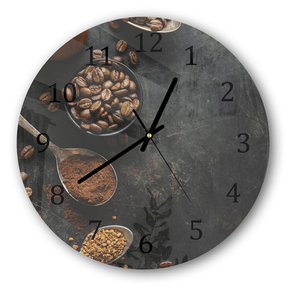 Wanduhr Rund - Kaffeebohnen und gemahlener Kaffee