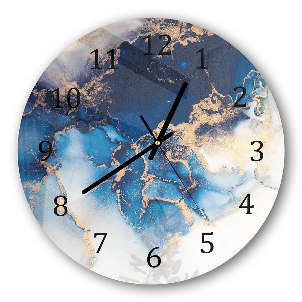 Wanduhr Rund - Luxuriöser Blau-Gold-Marmor