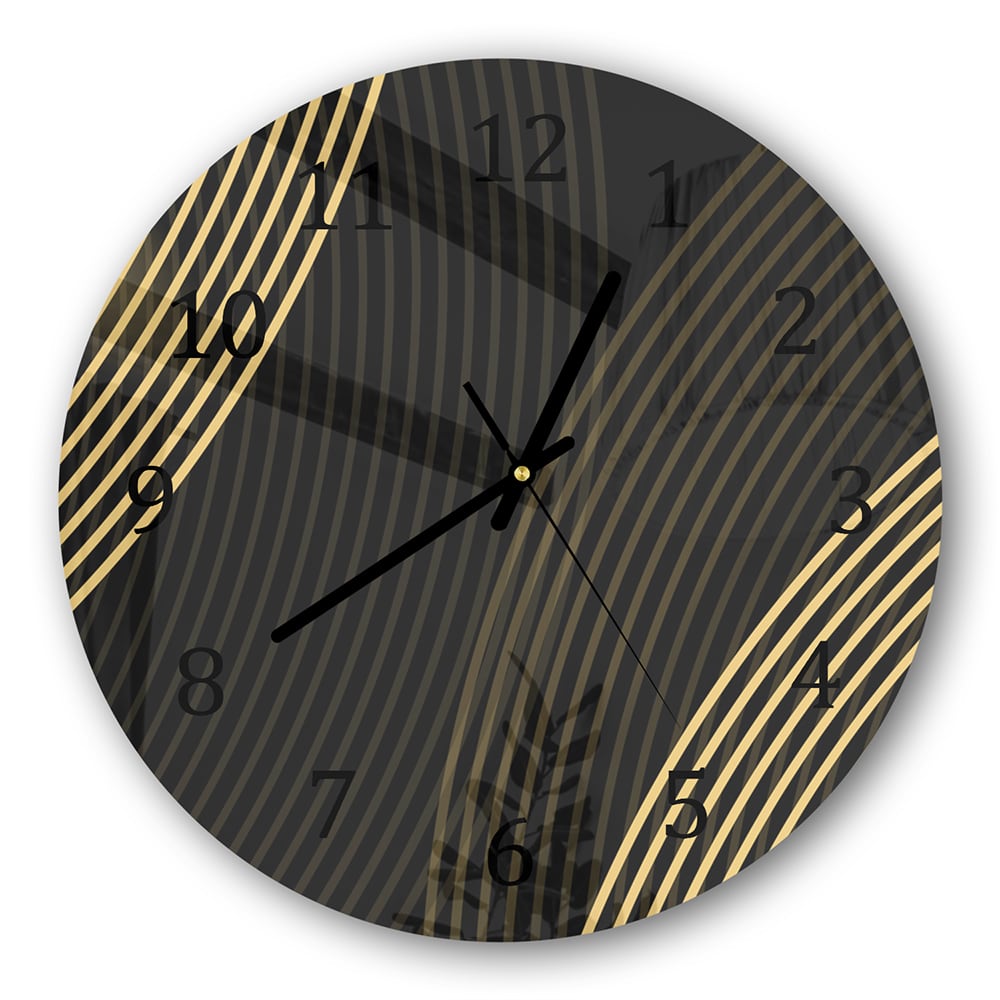 Wanduhr Rund - Goldene Linien auf schwarzem Hintergrund
