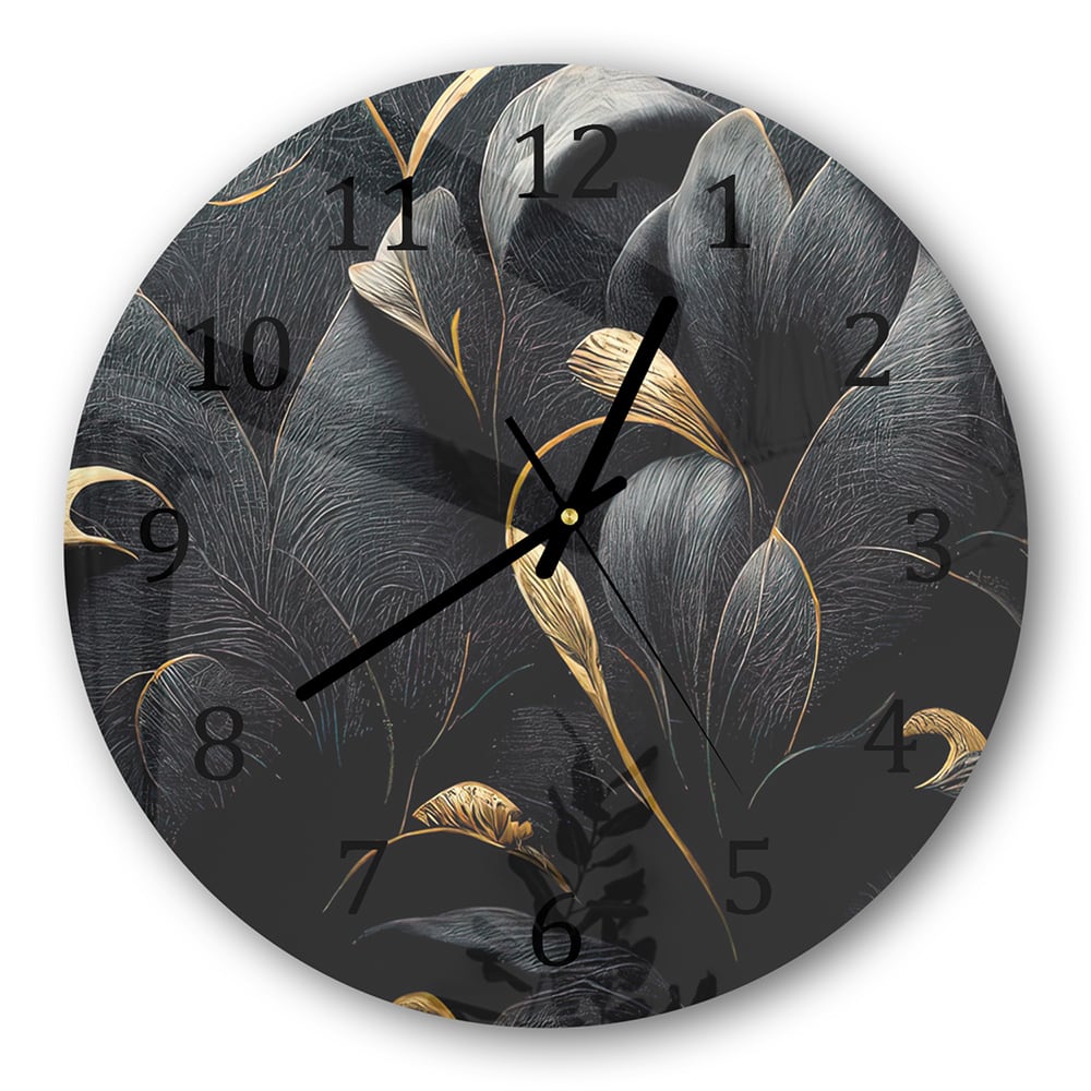 Wanduhr Rund - Luxuriöses Schwarz-Gold-Blumenmuster