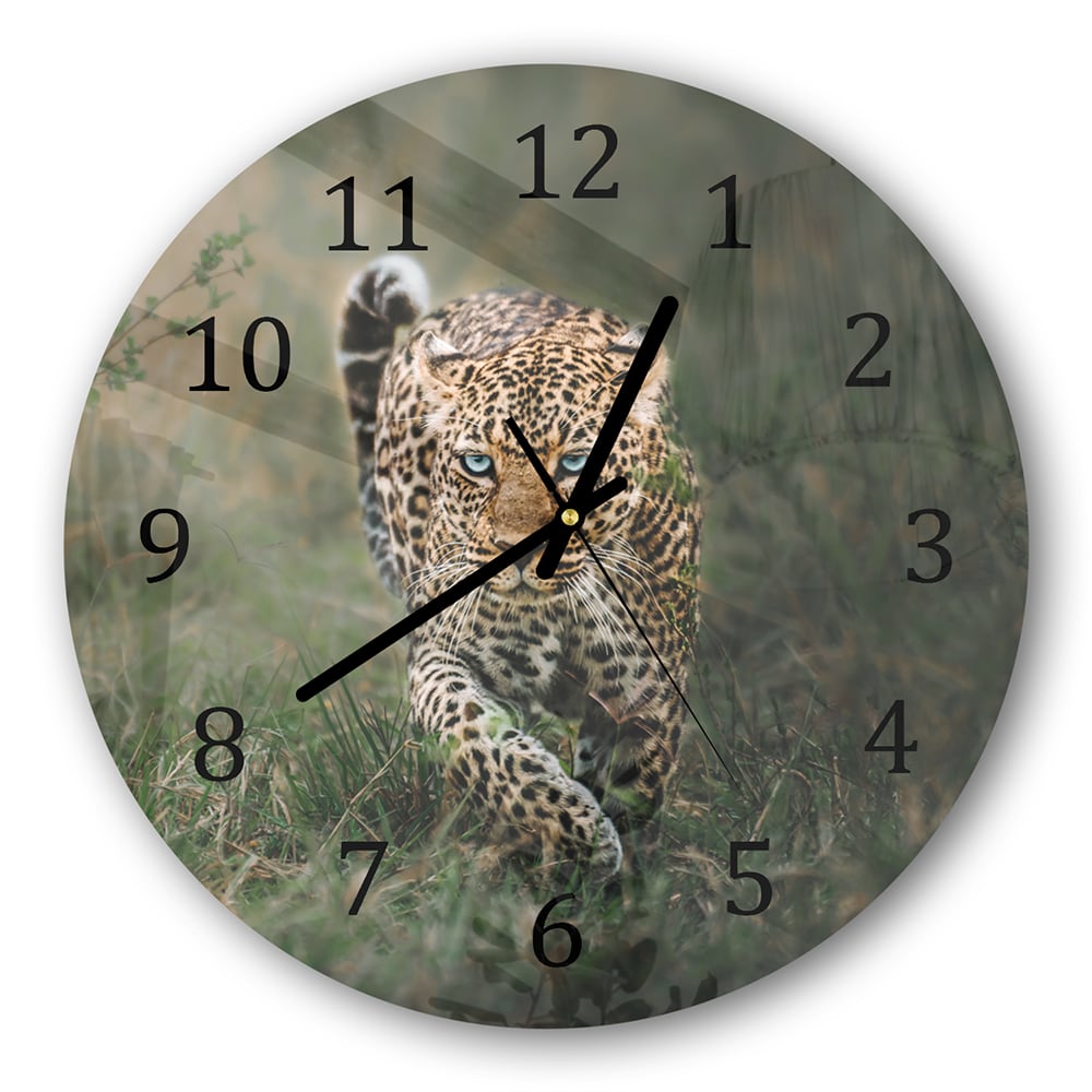 Wanduhr Rund - Leopard im Gras