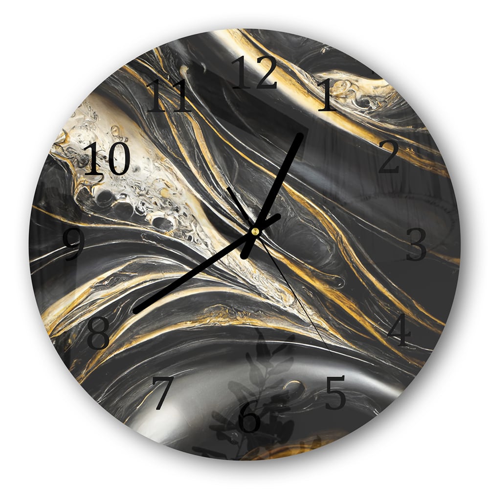 Wanduhr Rund - Abstrakter Gold-Schwarz-Marmor