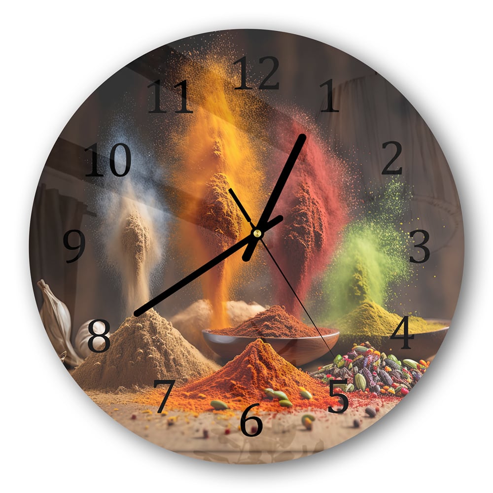 Wanduhr Rund - Gewürzregen auf Holz