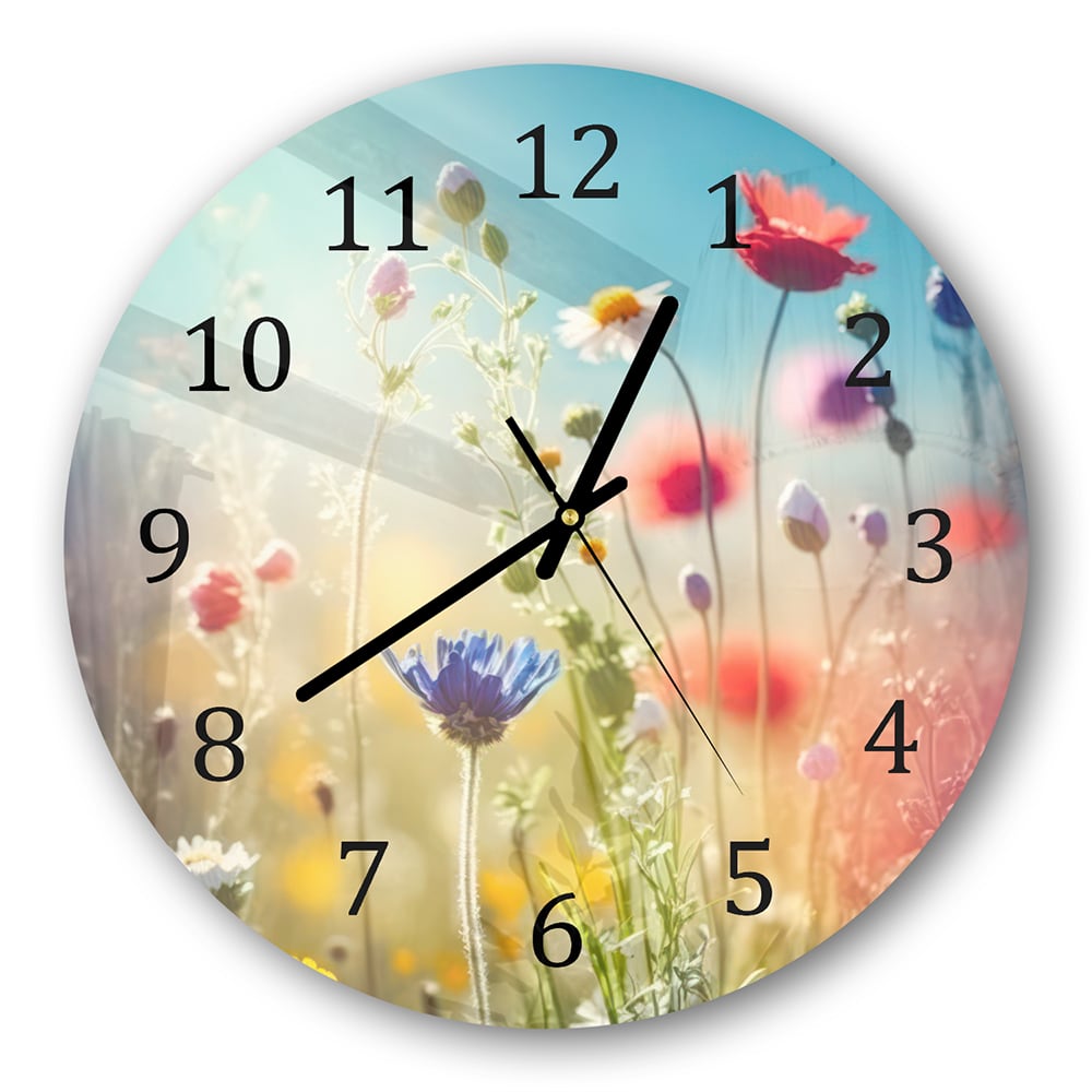 Wanduhr Rund - Bunte Wildblumenwiese