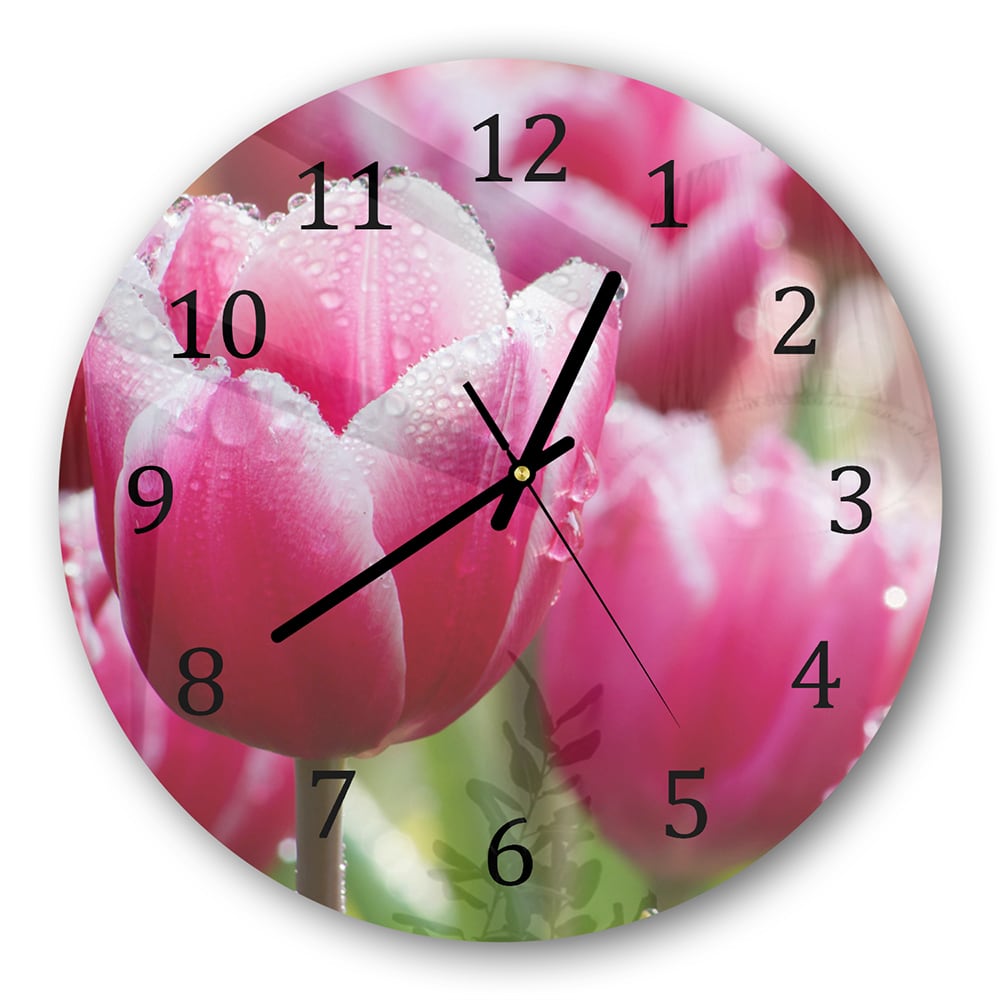 Wanduhr Rund - Nasse Tulpen