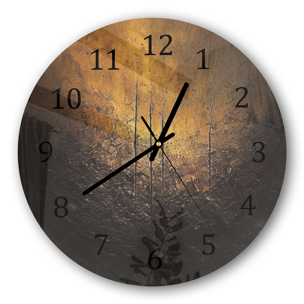Wanduhr Rund - Goldglänzendes Material in dunklen Tönen