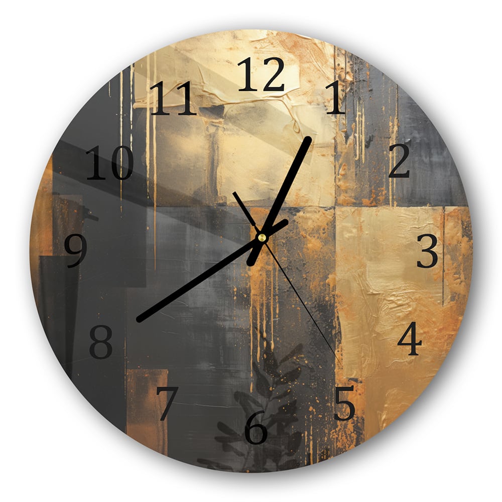 Wanduhr Rund - Gold/Schwarz abstraktes Gemälde