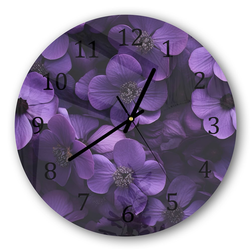 Wanduhr Rund - Lila Blumen