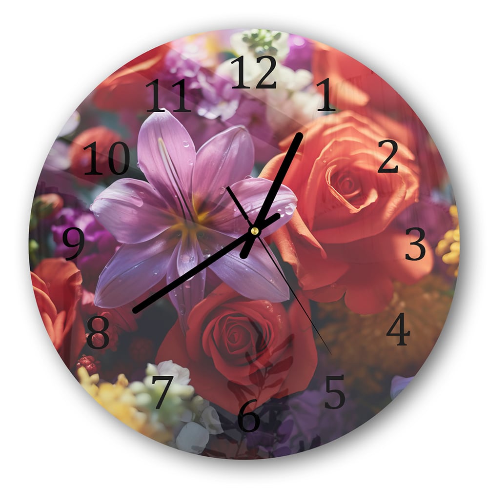 Wanduhr Rund - Blumenstrauß