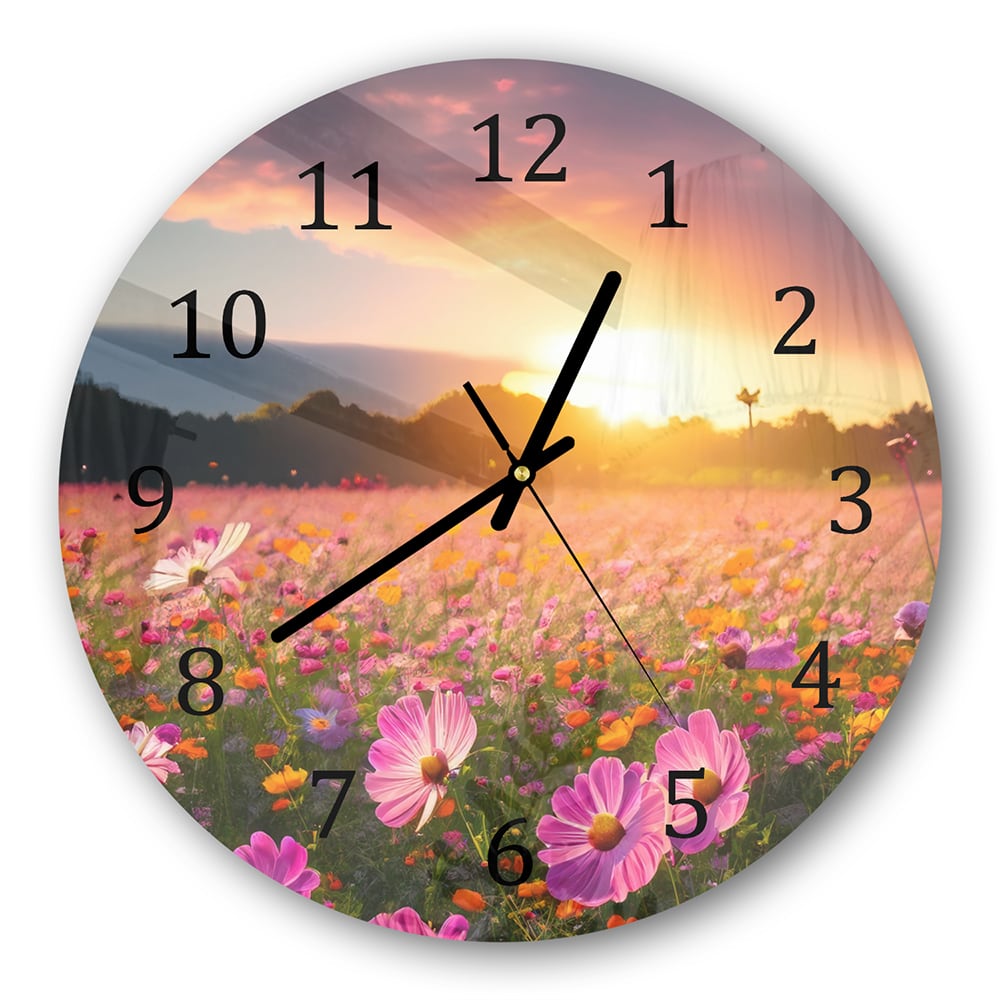 Wanduhr Rund - Sommerblumen bei Sonnenuntergang