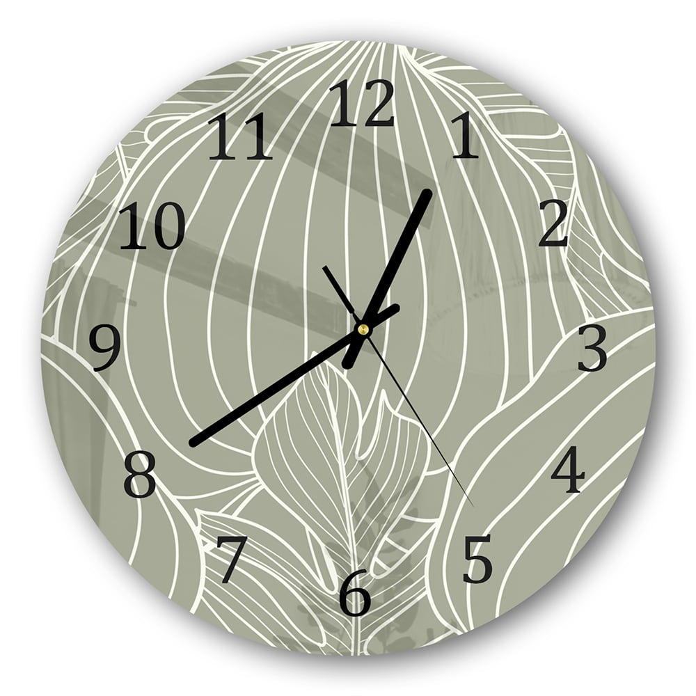 Wanduhr Rund - Botanisches Blatt-Linienkunst-Muster