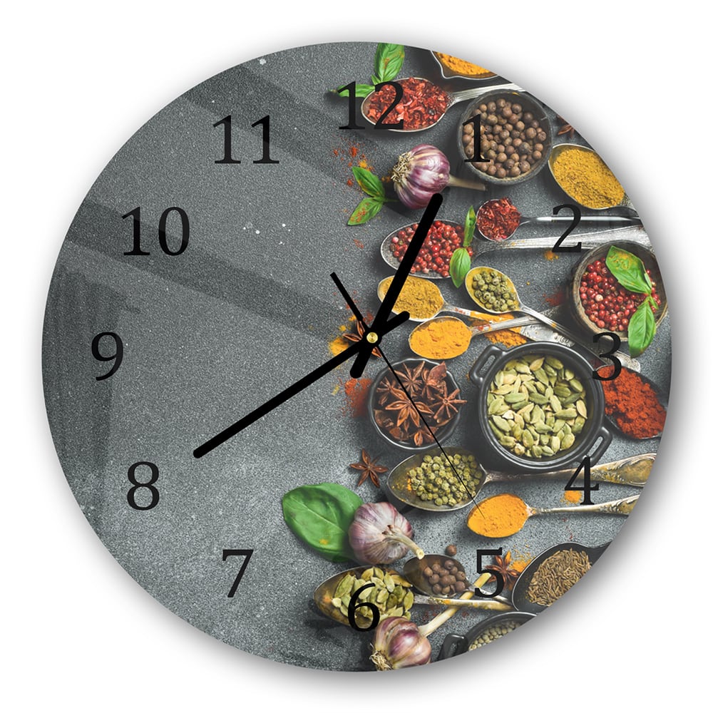 Wanduhr Rund - Kräuter auf dunklem Stein