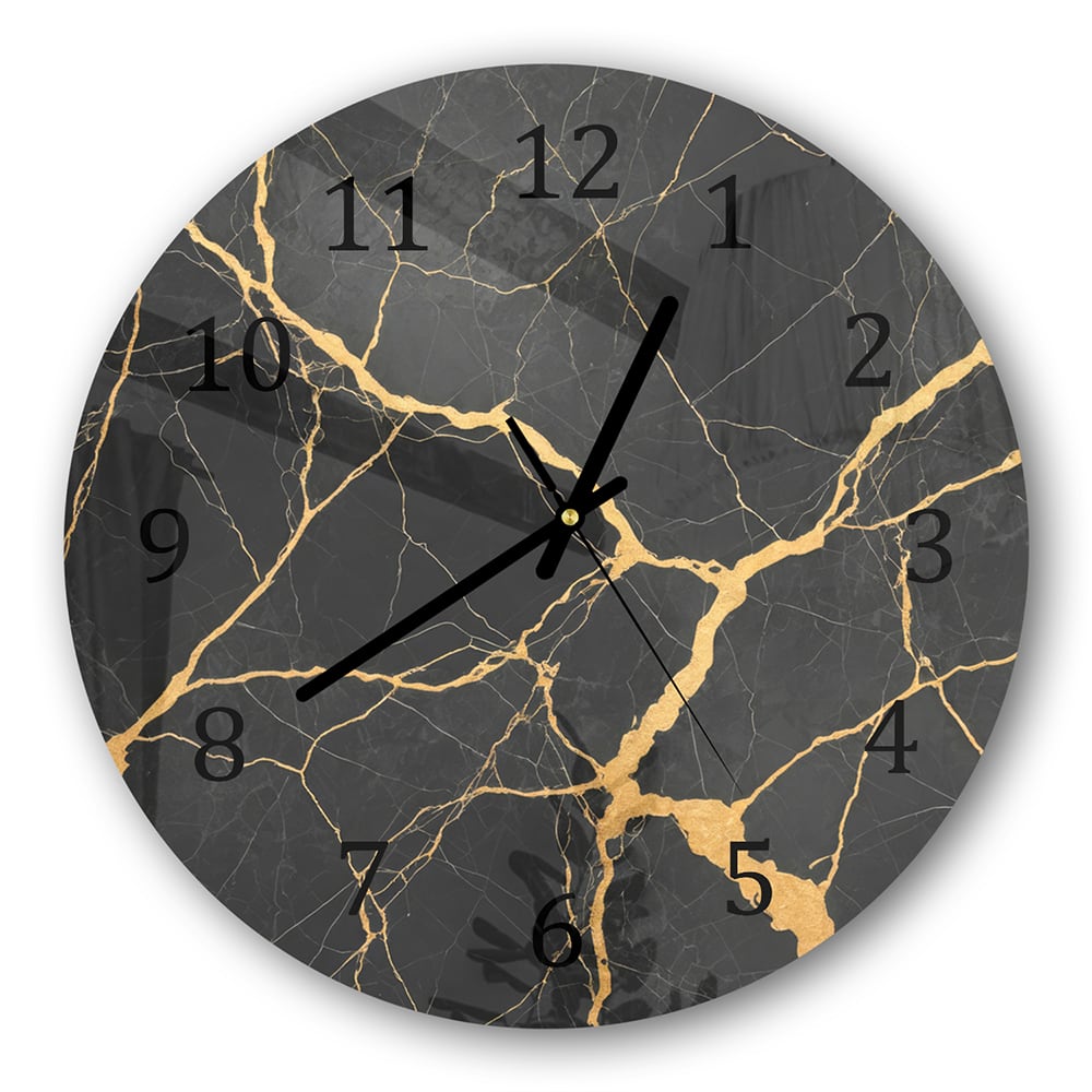 Wanduhr Rund - Goldene Adern in schwarzem Marmor