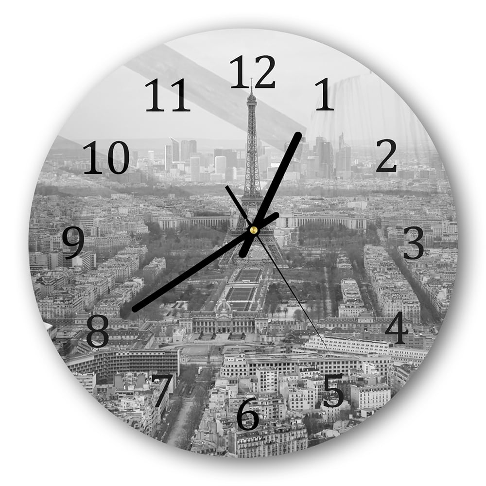 Wanduhr Rund - Paris in Schwarz-Weiß aus der Luft