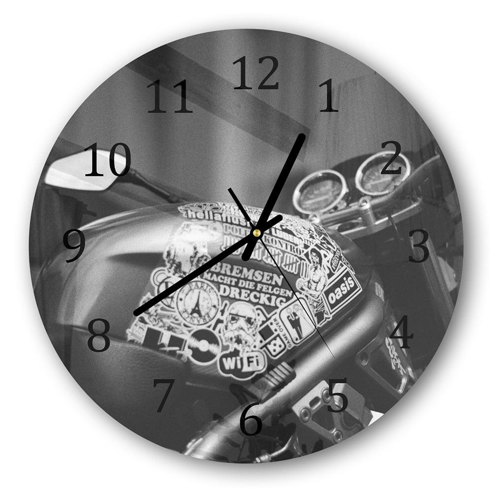 Wanduhr Rund - Motorrad mit Stickern