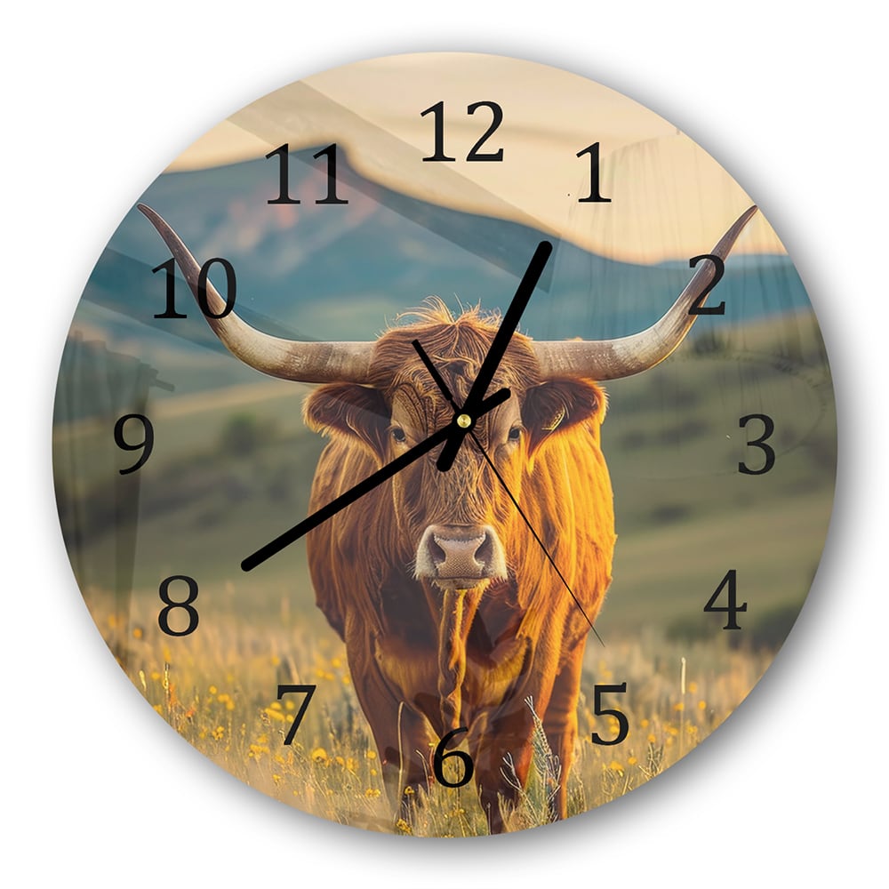 Wanduhr Rund - Kuh bei Sonnenaufgang