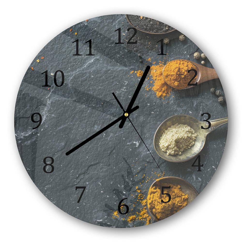 Wanduhr Rund - Kräuter auf Schiefer