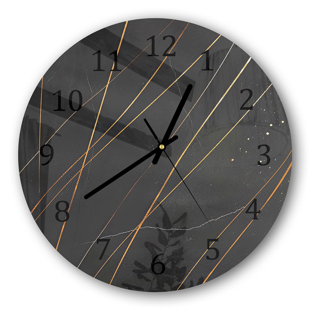 Wanduhr Rund - Goldene Linien auf Schwarz