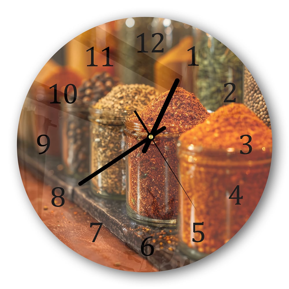 Wanduhr Rund - Gewürze in Reihen