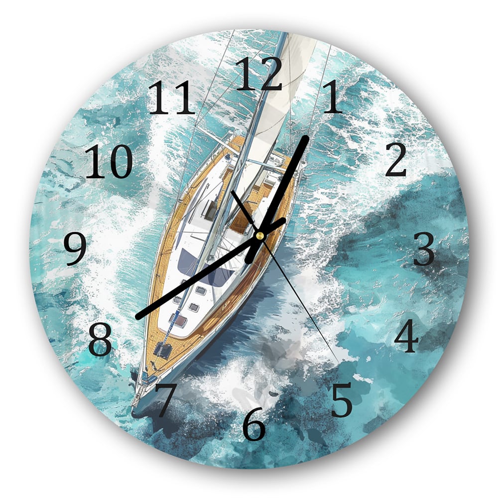 Wanduhr Rund - Aquarell-Gemälde Segelboot