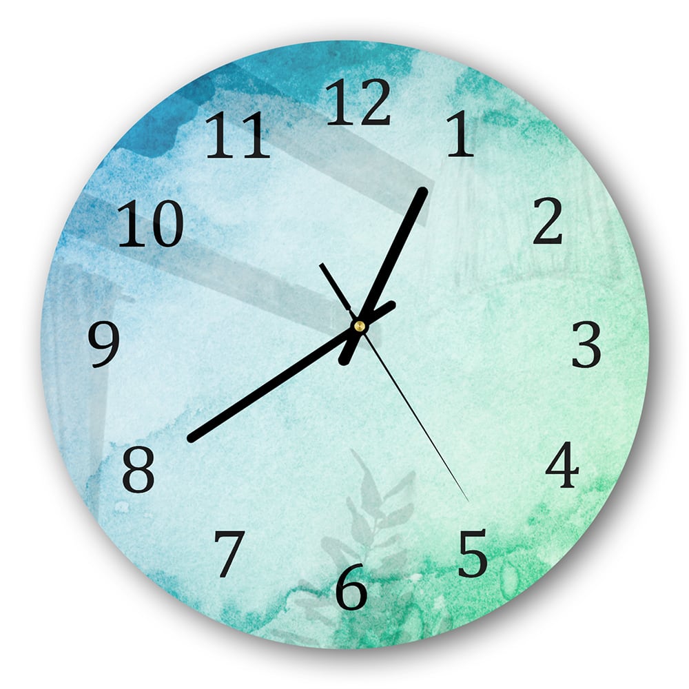 Wanduhr Rund - Grün-blaue Aquarellfarbe